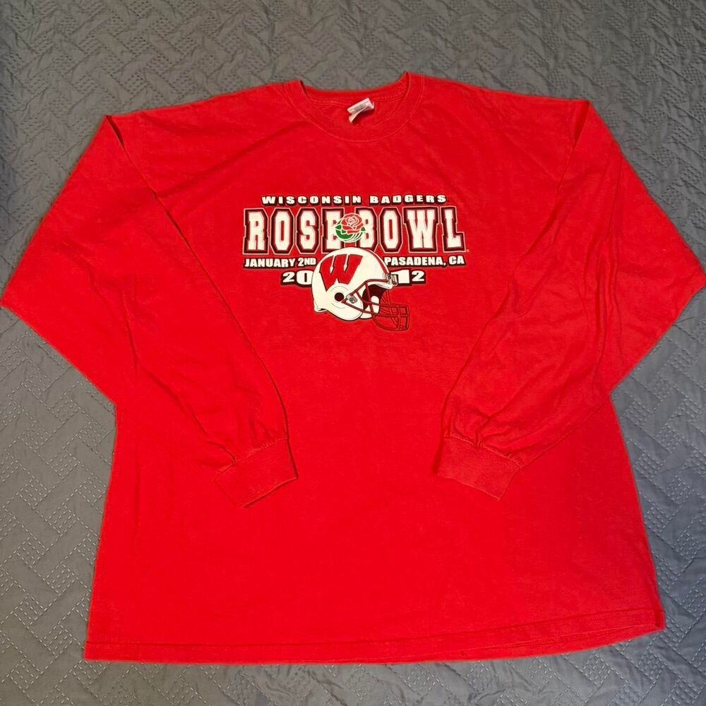2012 Rose Bowl Wisconsin Badgers Red Long Sleeve College Tee Size 2XL
